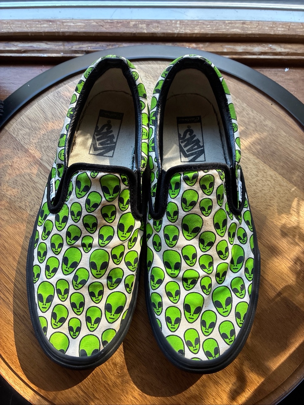 Vans Adult Slip-On Sneakers with Neon Green Alien Print 8.0 / 9.5